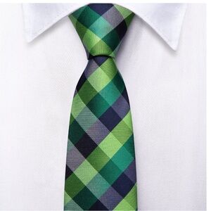 HI-TIE BOYS GREEN & TEAL CHECKERED TIE SZ  46